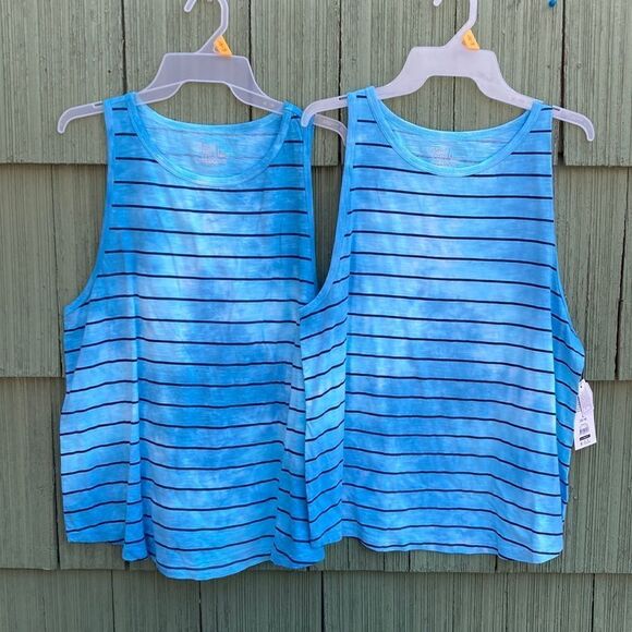 WOMENS COTTON Tie Dye Striped Swing Tank Top Shirt 2-Pack Size L - Picture 1 of 6